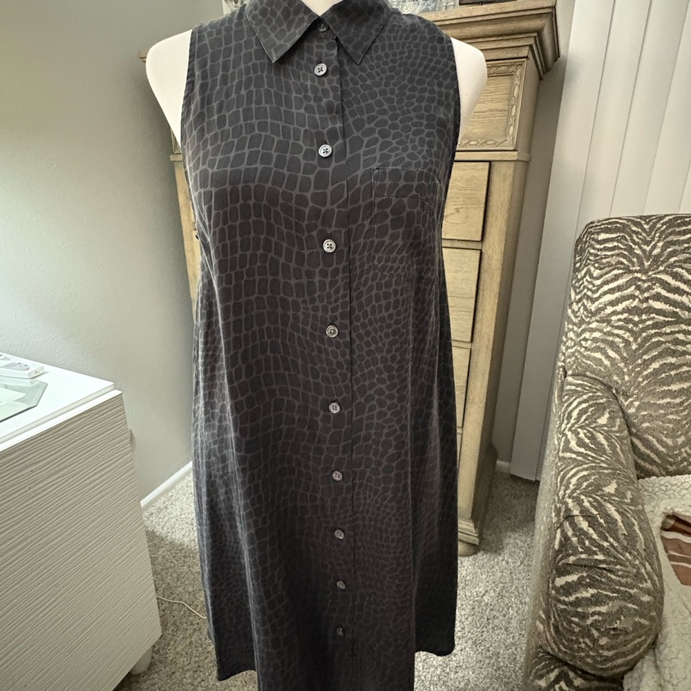 Equipment Silk Black Croc-Pattern Midi Dress
